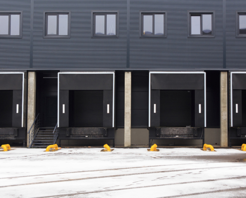 A distribution warehouse with cargo doors